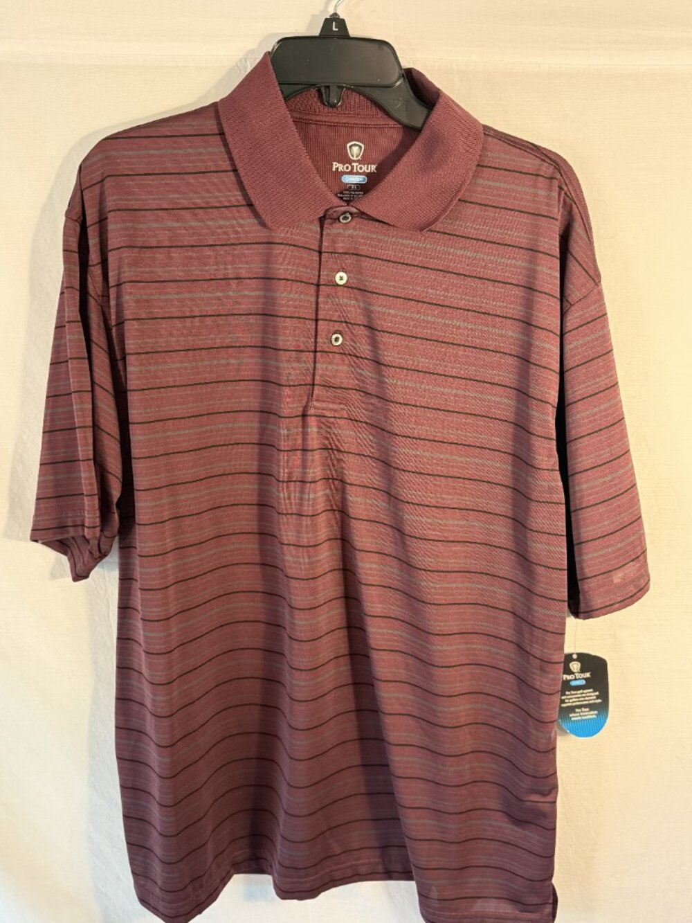 Pro Tour Men's XL Short Sleeve Performance Golf Polo Shirt NWT Striped Maroon